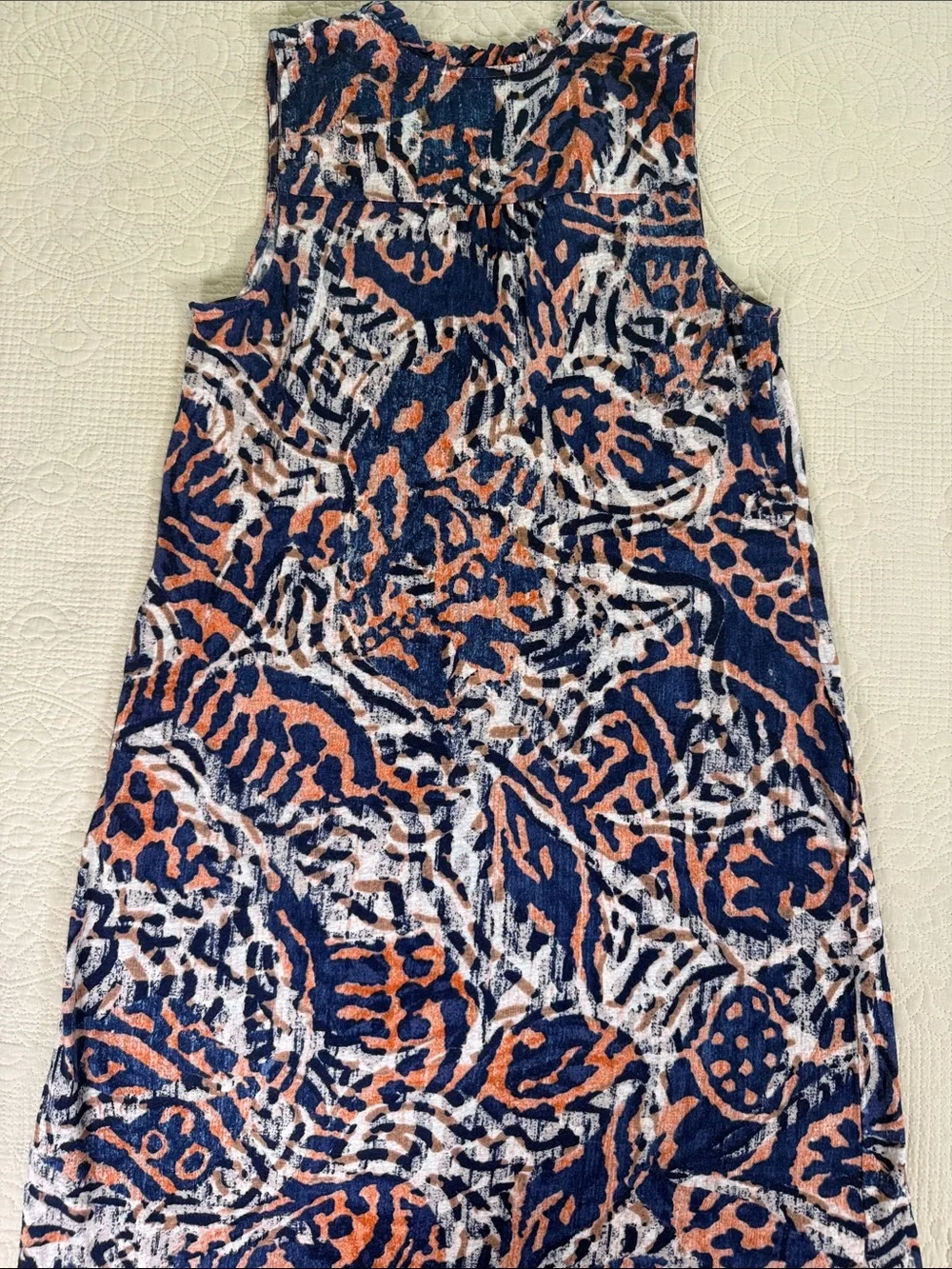 NIC+ZOE Abstract Print Sleeveless Knit Dress M Navy Orange Stretch Boho Travel - Picture 12 of 13